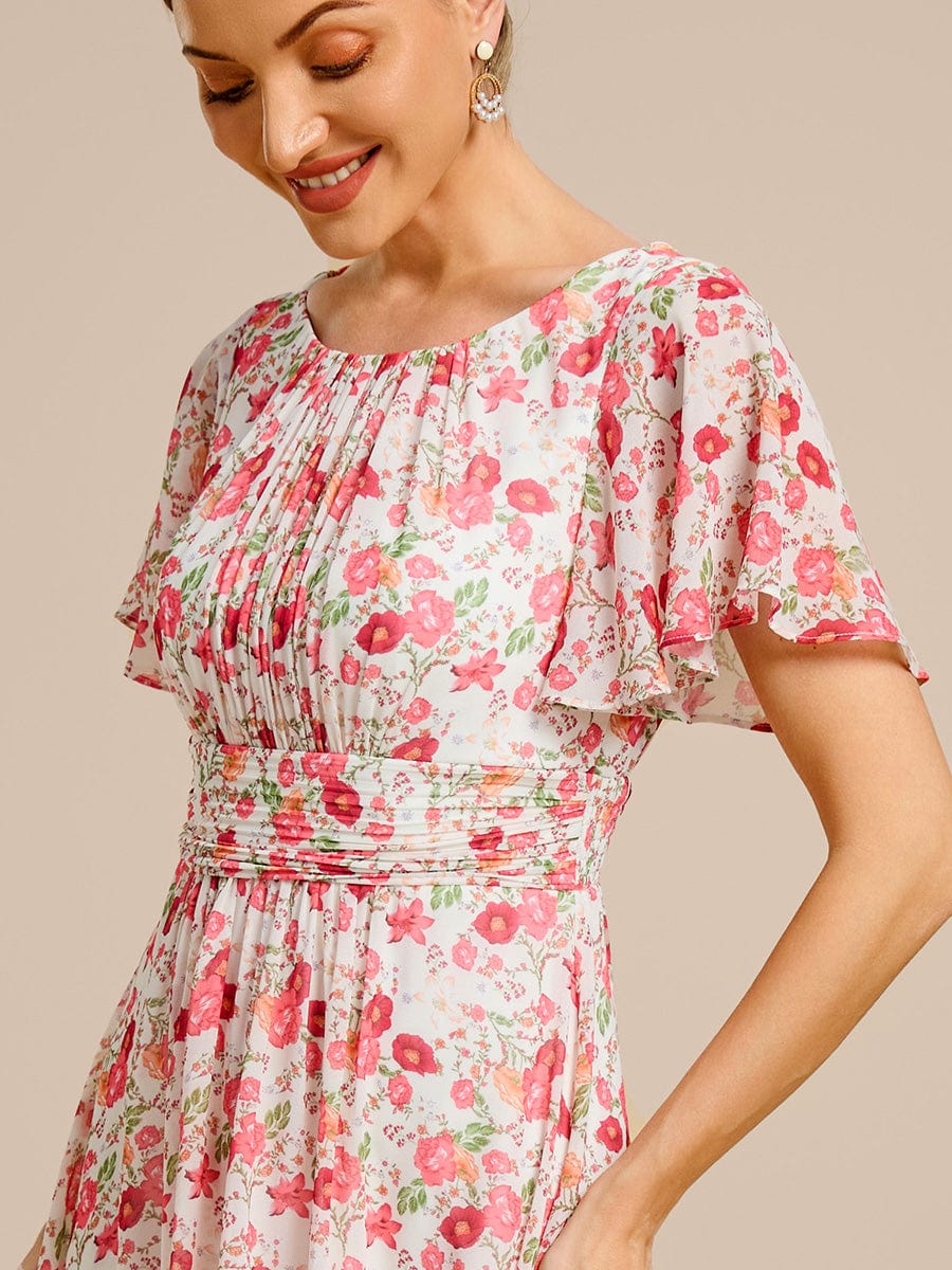 Chic A-Line Pleated Knee-Length Flowy Chiffon Wedding Guest Dress #color_White Red