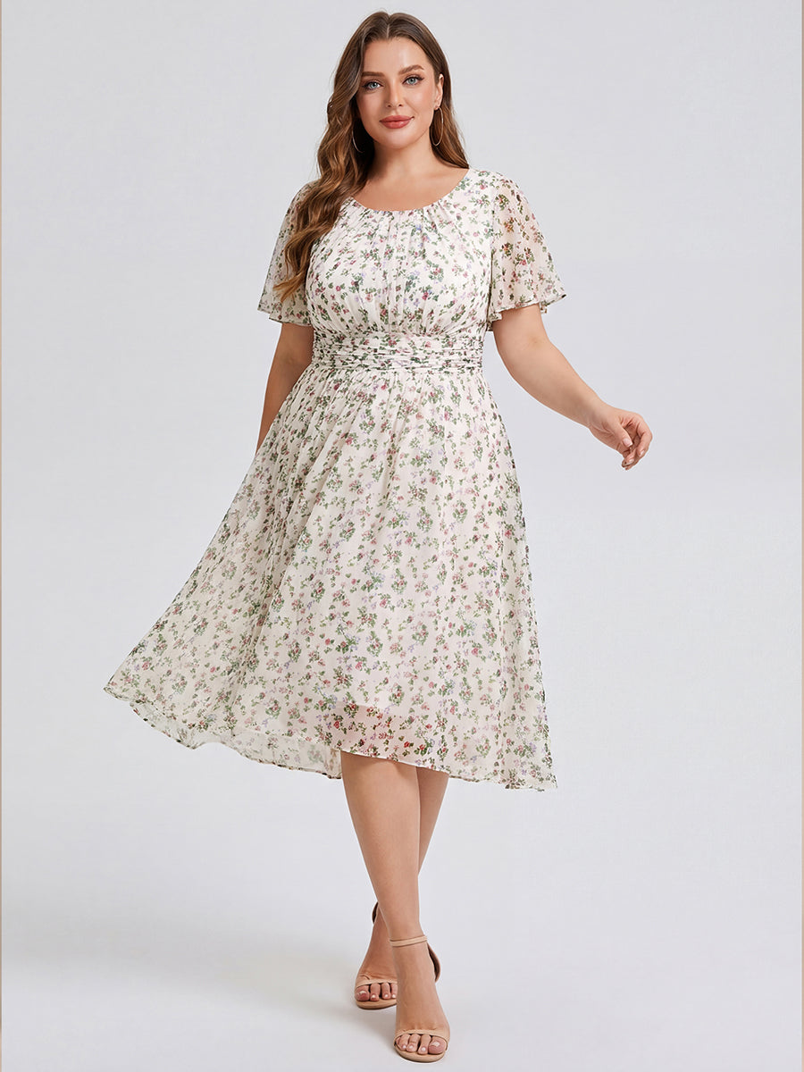Plus Size Flowy Chiffon Bridesmaid Dress #color_White Floral