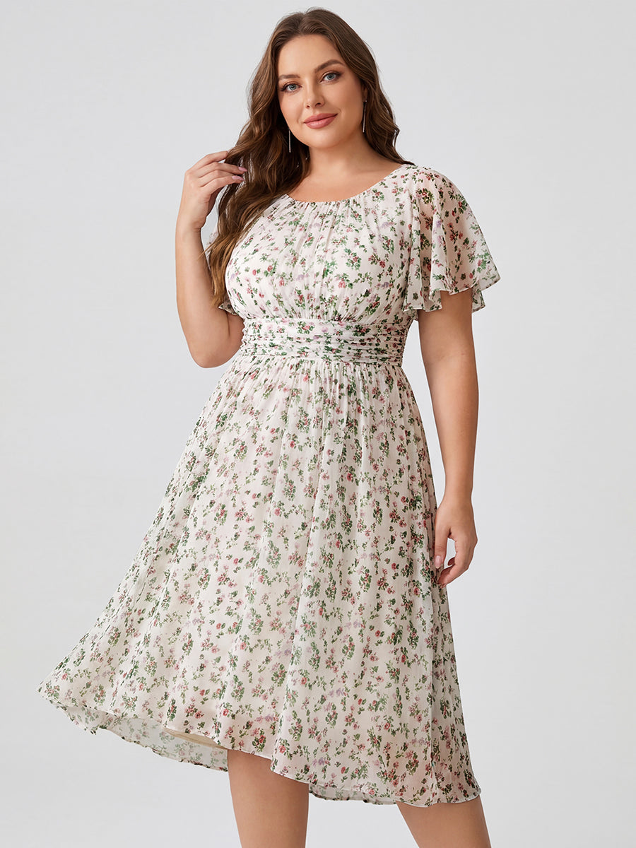 Plus Size Flowy Chiffon Bridesmaid Dress #color_White Floral