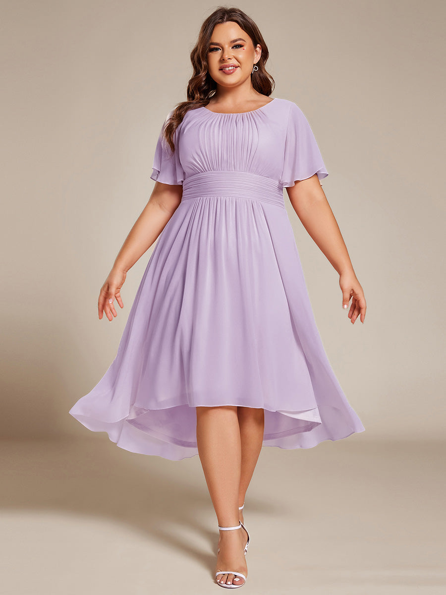 Flowy Chiffon Round Neckline A-Line Knee Length Wedding Guest Dress #color_Frosted Lilac