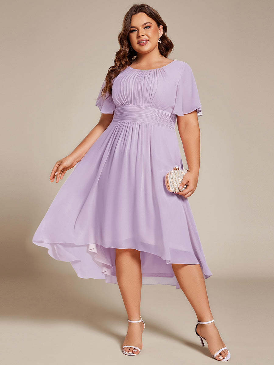 Flowy Chiffon Round Neckline A-Line Knee Length Wedding Guest Dress #color_Frosted Lilac