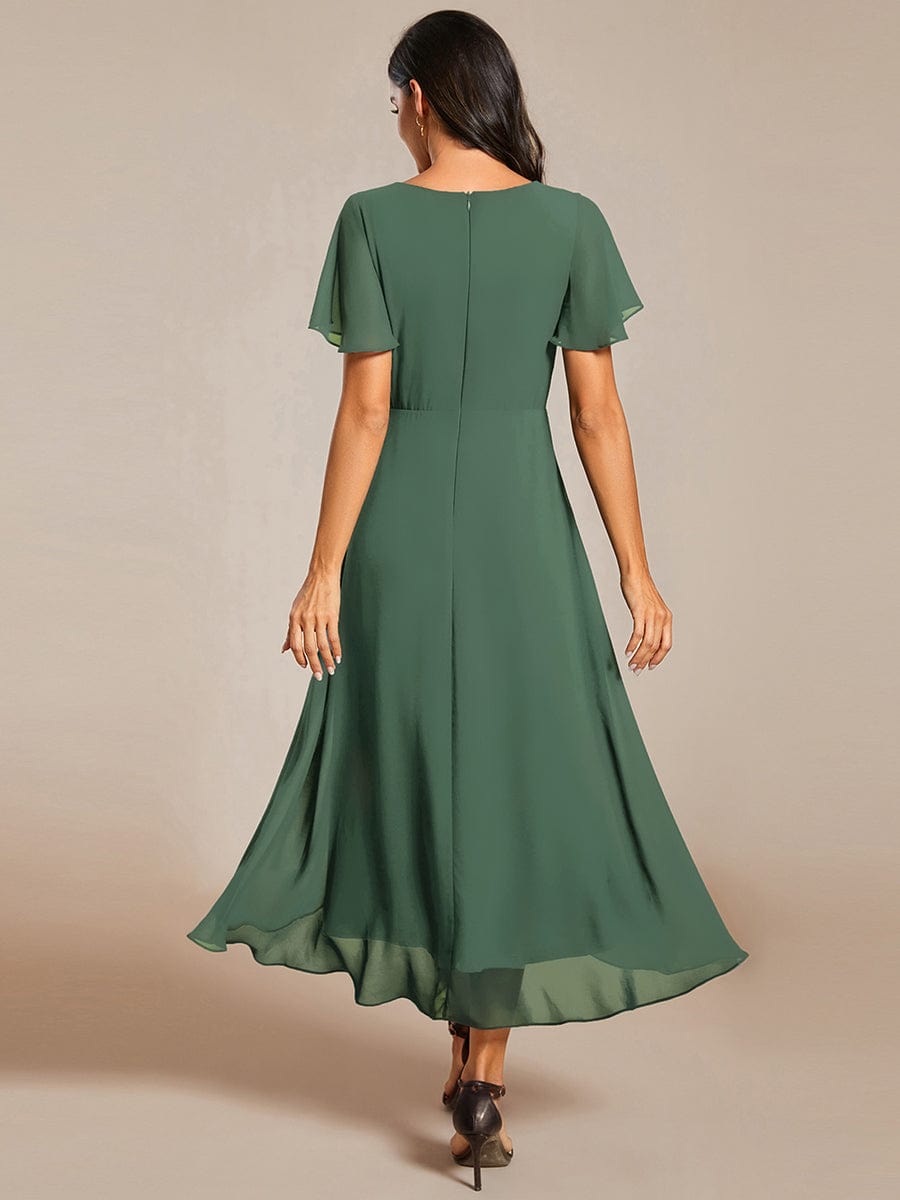 Pleated Chiffon Ruffles Sleeve Midi Bridesmaid Dress #color_Eucalyptus