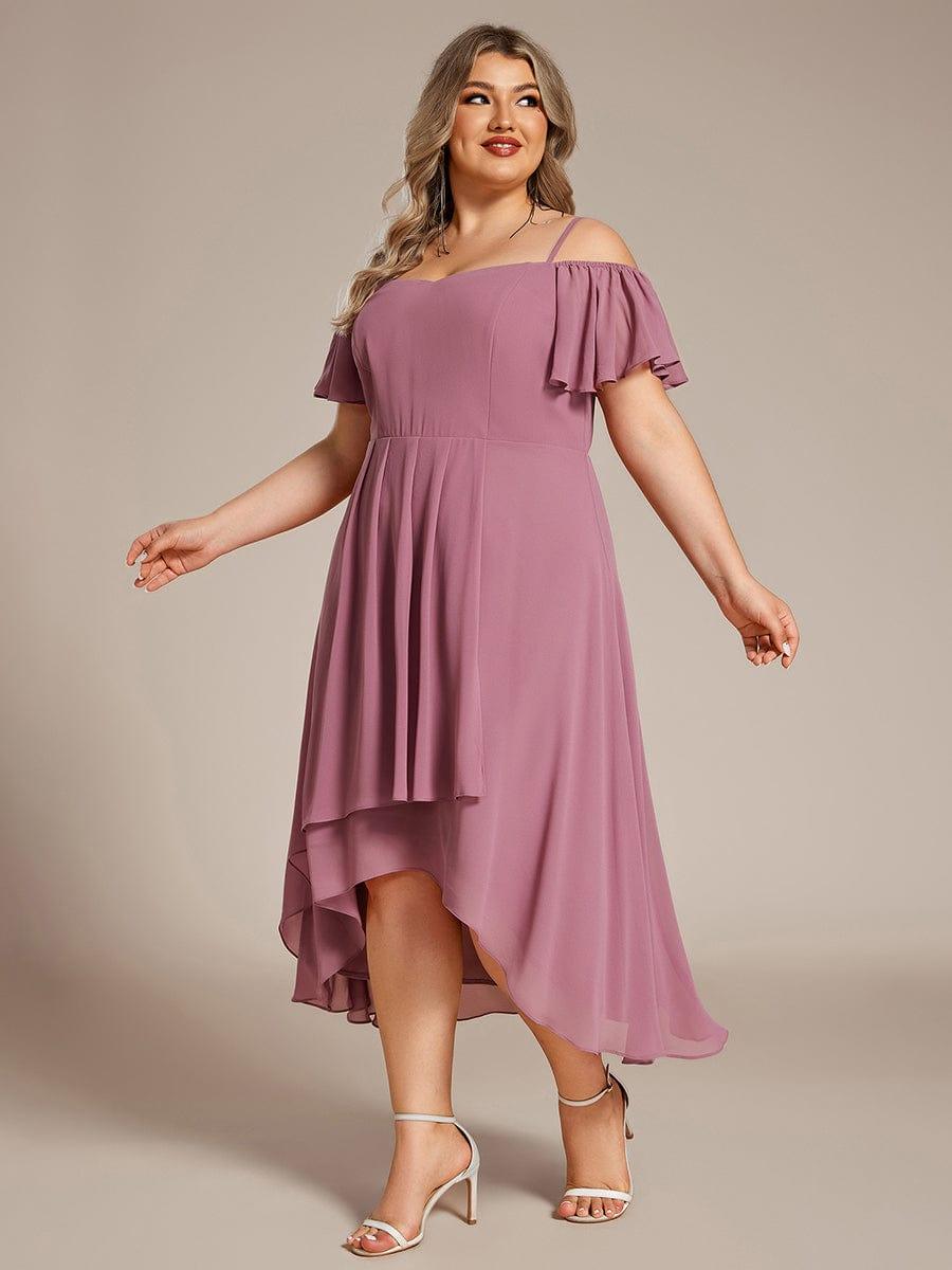 Plus Size Cold Shoulder Sweetheart Necklin Chiffon Midi Wedding Guest Dress #color_Purple Orchid