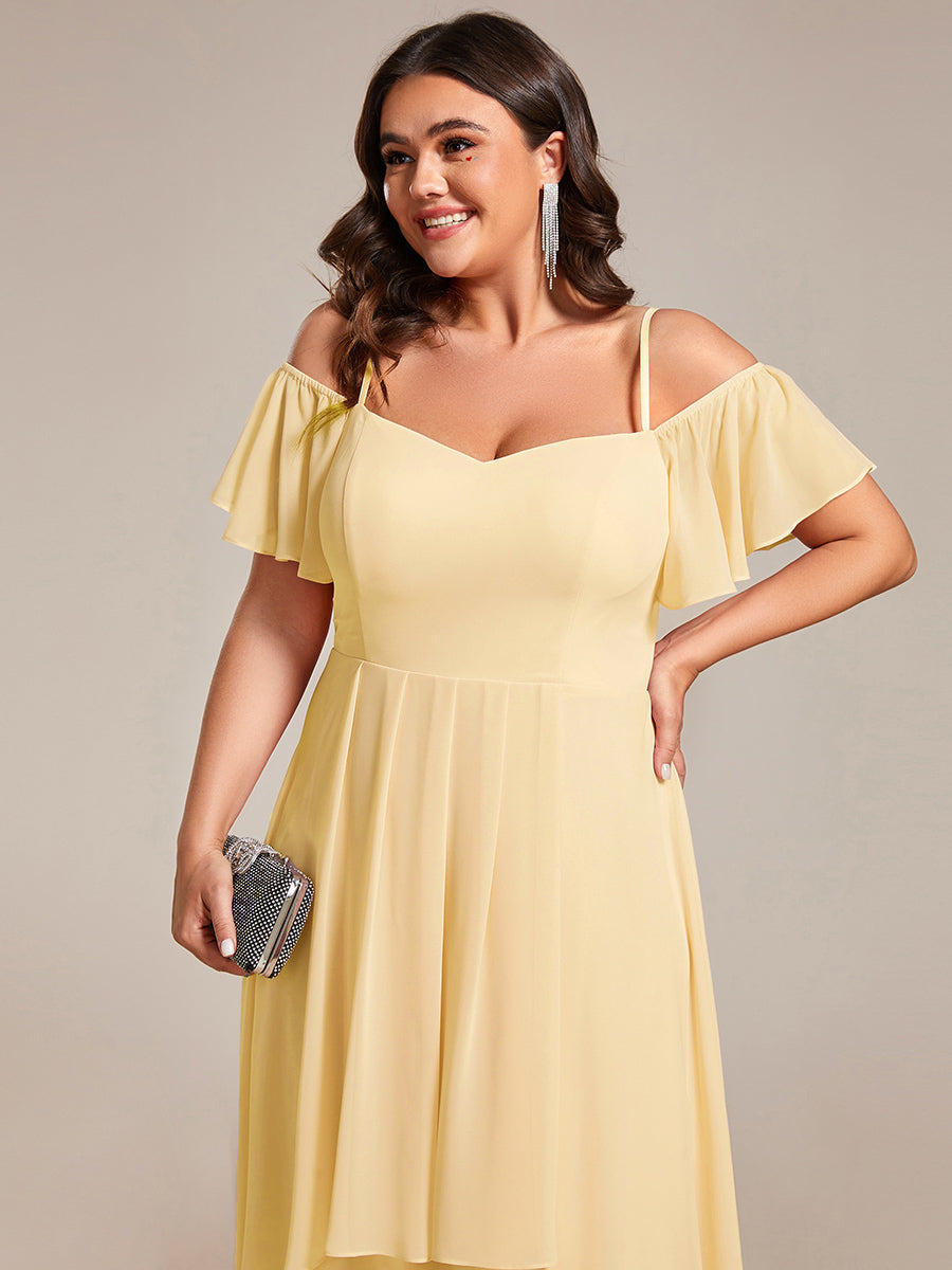 Plus Size Cold Shoulder Sweetheart Necklin Chiffon Midi Wedding Guest Dress #color_Yellow