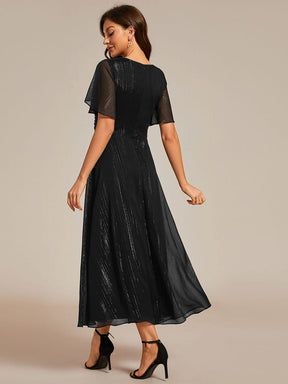 See-Through Long Sleeve Twist Knot A-Line Lotus Leaf Shimmering Evening Dress