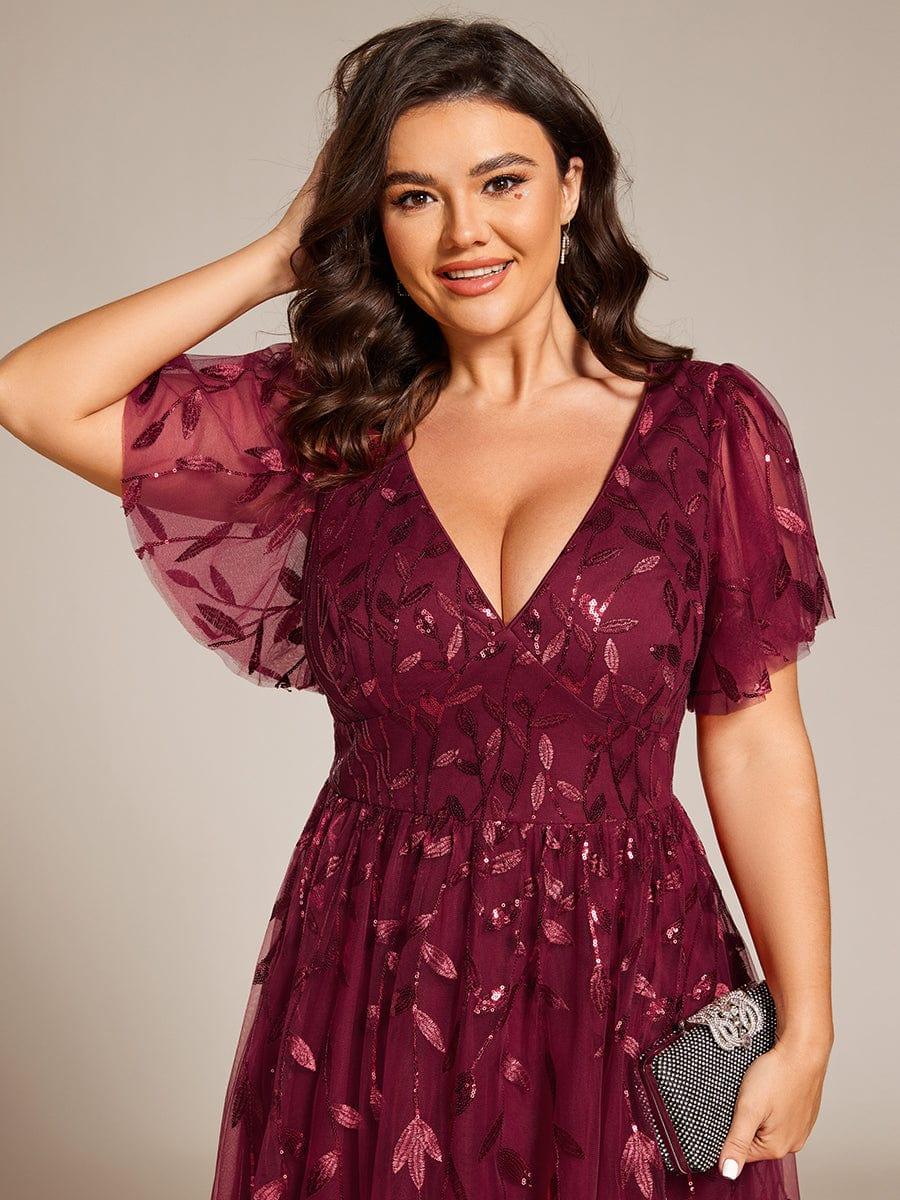 Plus Size Sparkly Midi Cocktail Dress #color_Burgundy