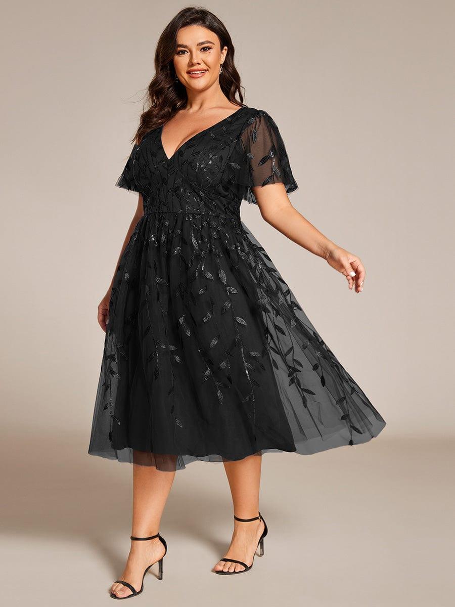 Plus Size Sparkly Midi Cocktail Dress #color_Black