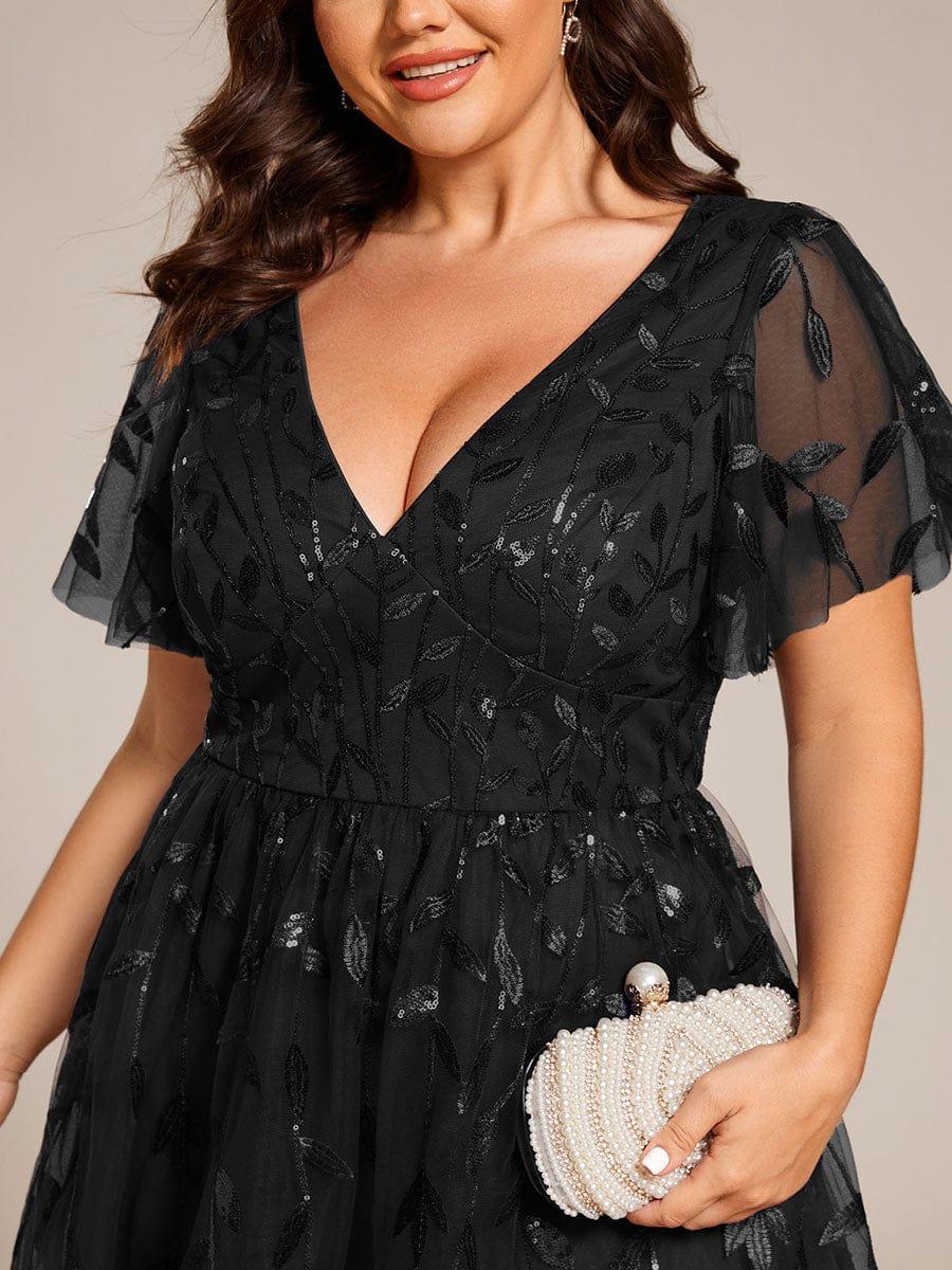 Plus Size Sparkly Midi Cocktail Dress #color_Black