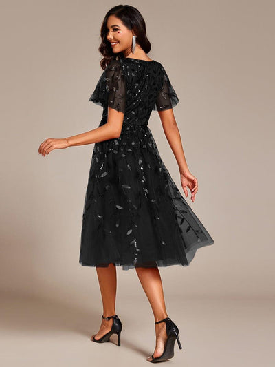 Leaf Sequin Cruise Journey Formal Dress #color_Black
