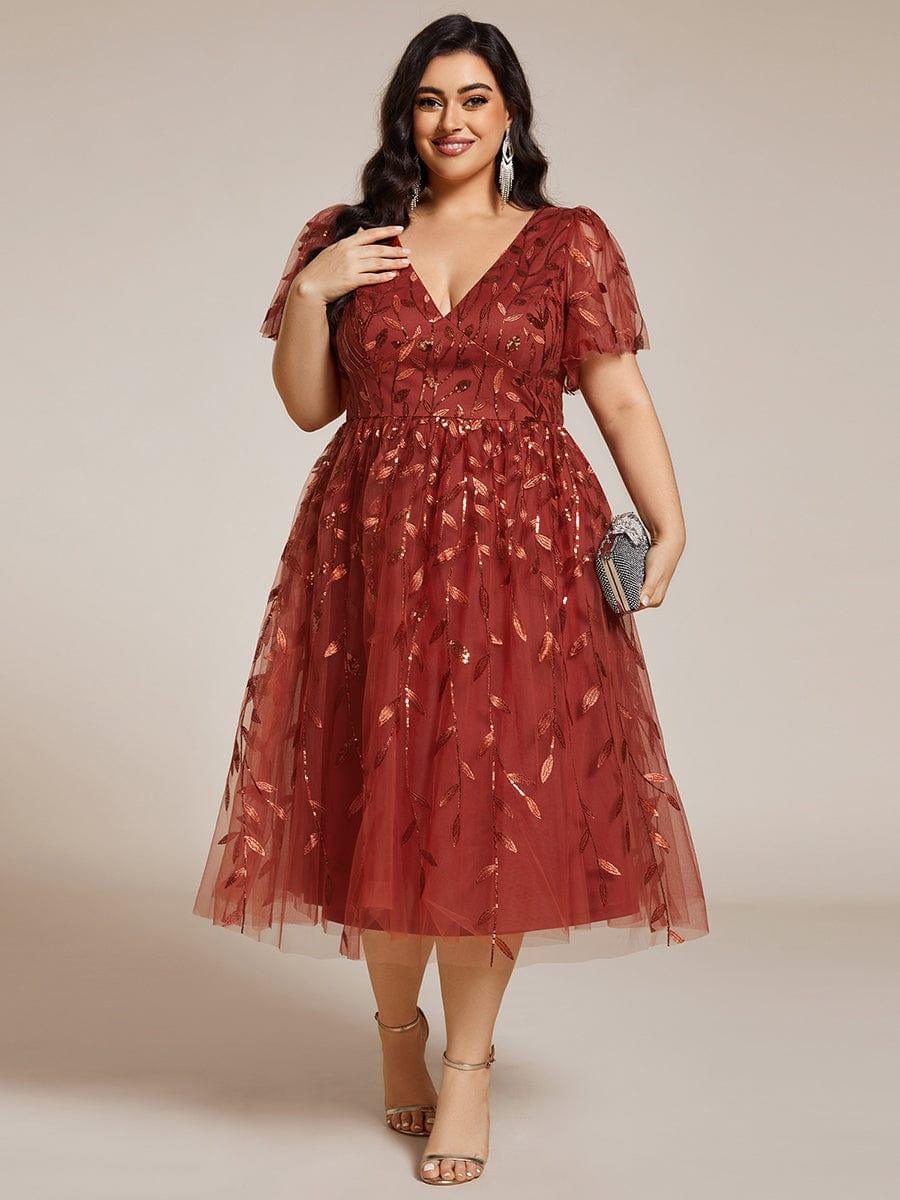 Plus Size Sparkly Midi Cocktail Dress #color_Burnt Orange