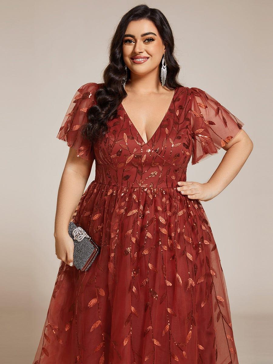 Plus Size Sparkly Midi Cocktail Dress #color_Burnt Orange