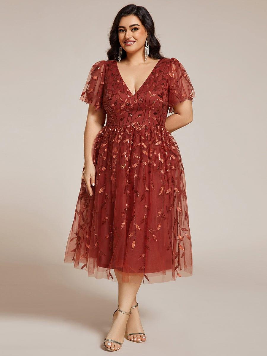 Plus Size Sparkly Midi Cocktail Dress #color_Burnt Orange