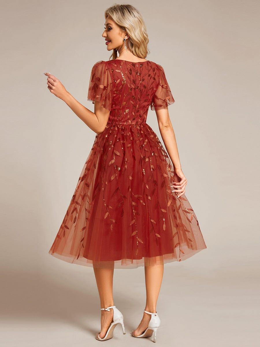 Leaf Sequin V-Neck Midi Bridesmaid Dress #color_Burnt Orange