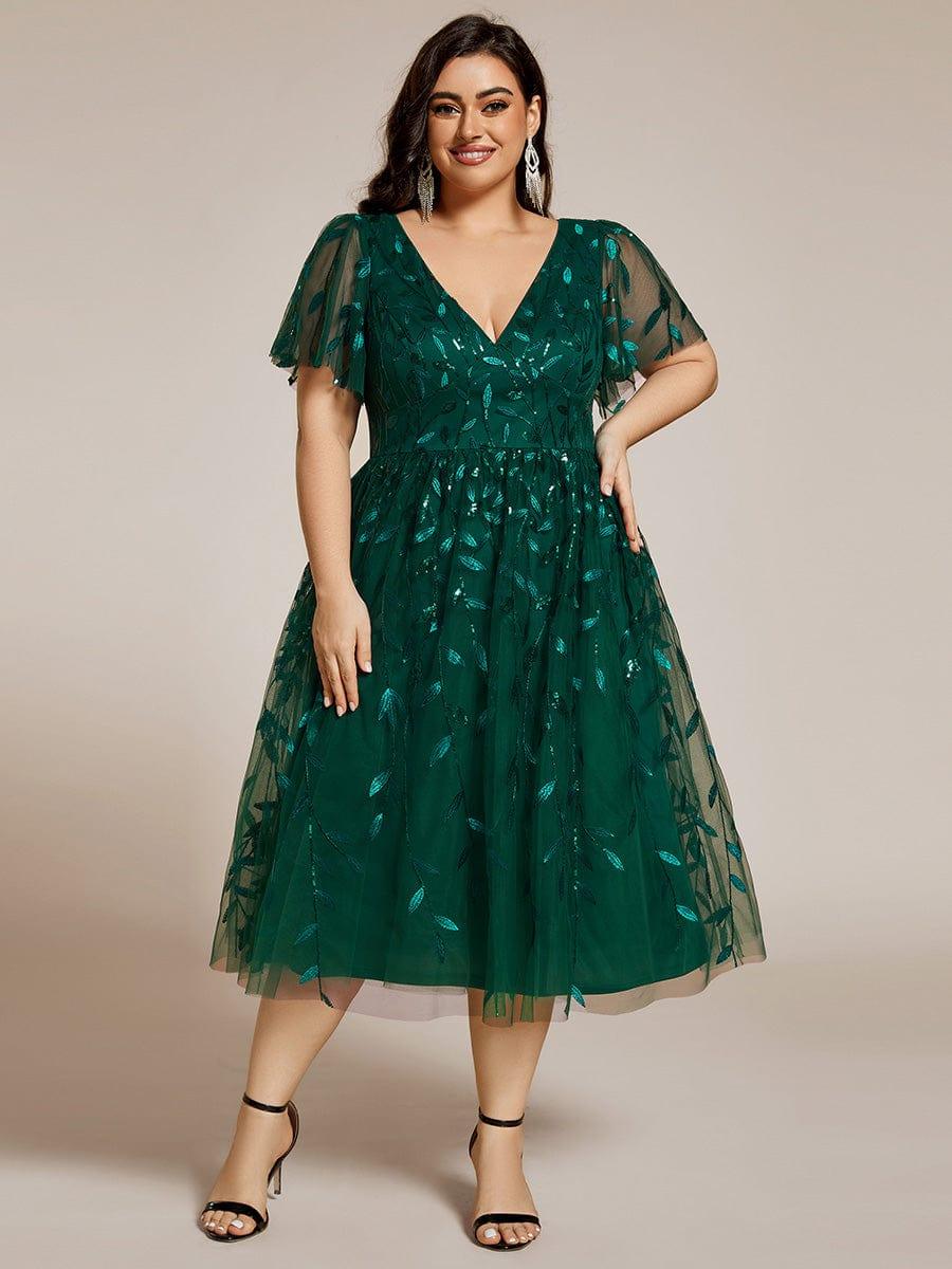 Plus Size Sparkly Midi Cocktail Dress #color_Dark Green