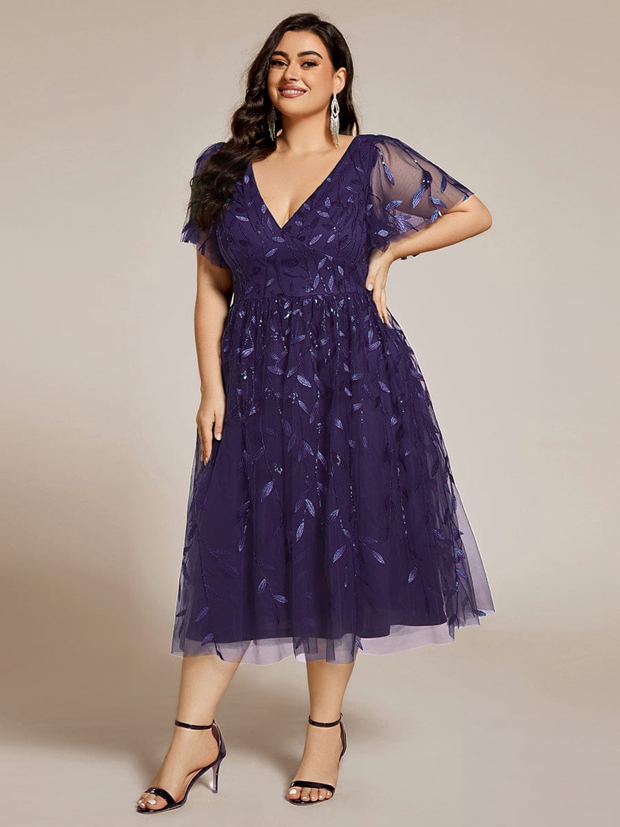 Leaf Sequin Cruise Journey Formal Dress #color_Dark Purple