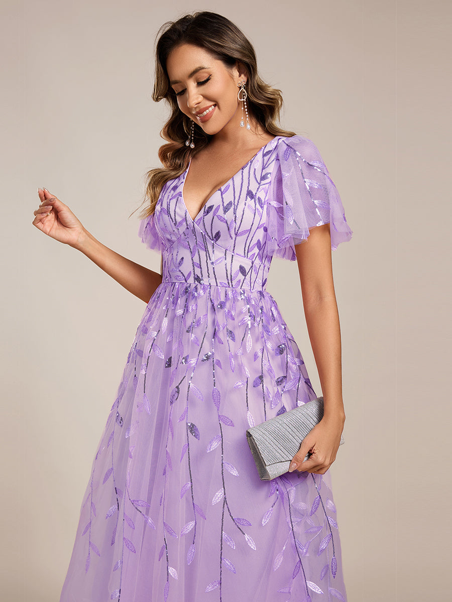 Leaf Sequin Cruise Journey Formal Dress #color_Lavender