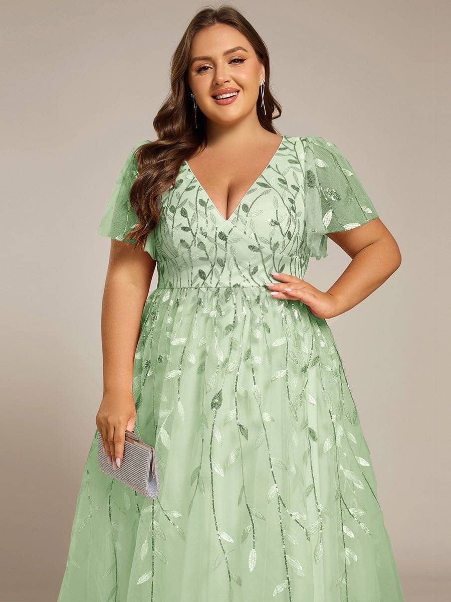 Plus Size Sparkly Midi Cocktail Dress #color_Mint Green