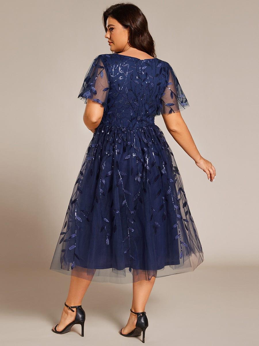 Plus Size Sparkly Midi Cocktail Dress #color_Navy Blue