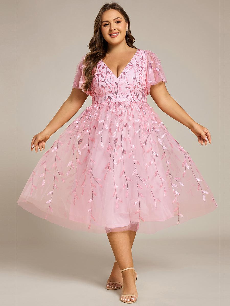 Plus Size Sparkly Midi Cocktail Dress #color_Pink
