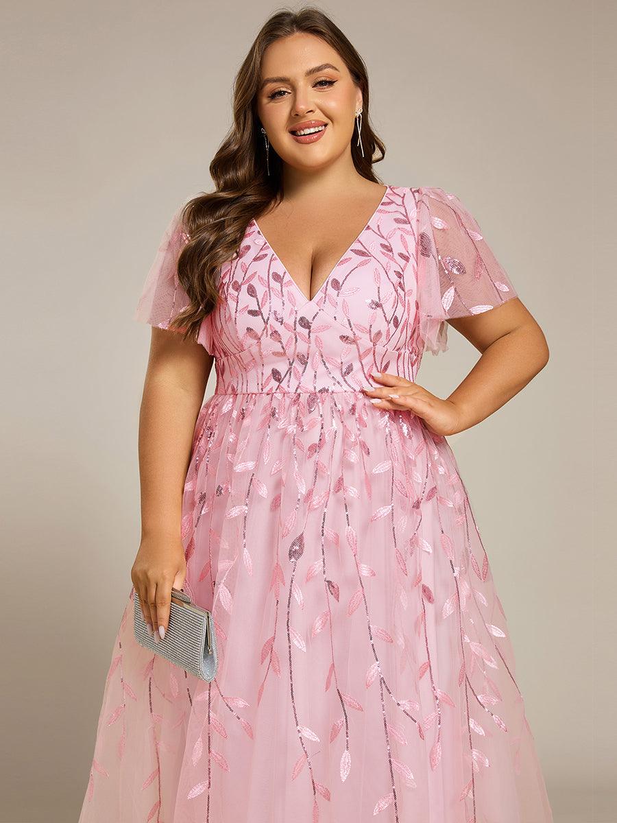 Plus Size Sparkly Midi Cocktail Dress #color_Pink