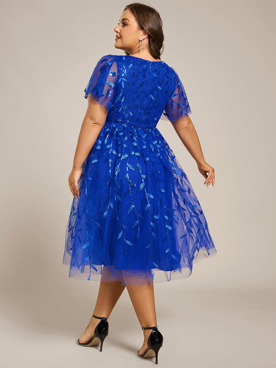 Plus Size Sparkly Midi Cocktail Dress #color_Sapphire Blue