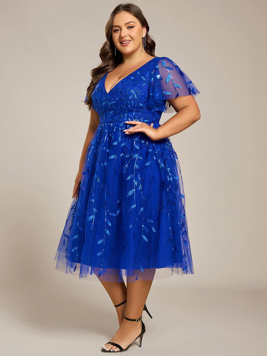 Plus Size Sparkly Midi Cocktail Dress #color_Sapphire Blue