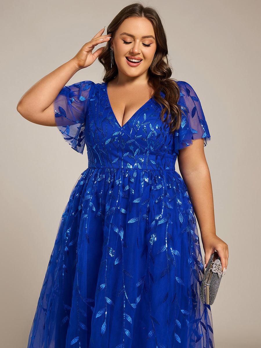 Plus Size Sparkly Midi Cocktail Dress #color_Sapphire Blue