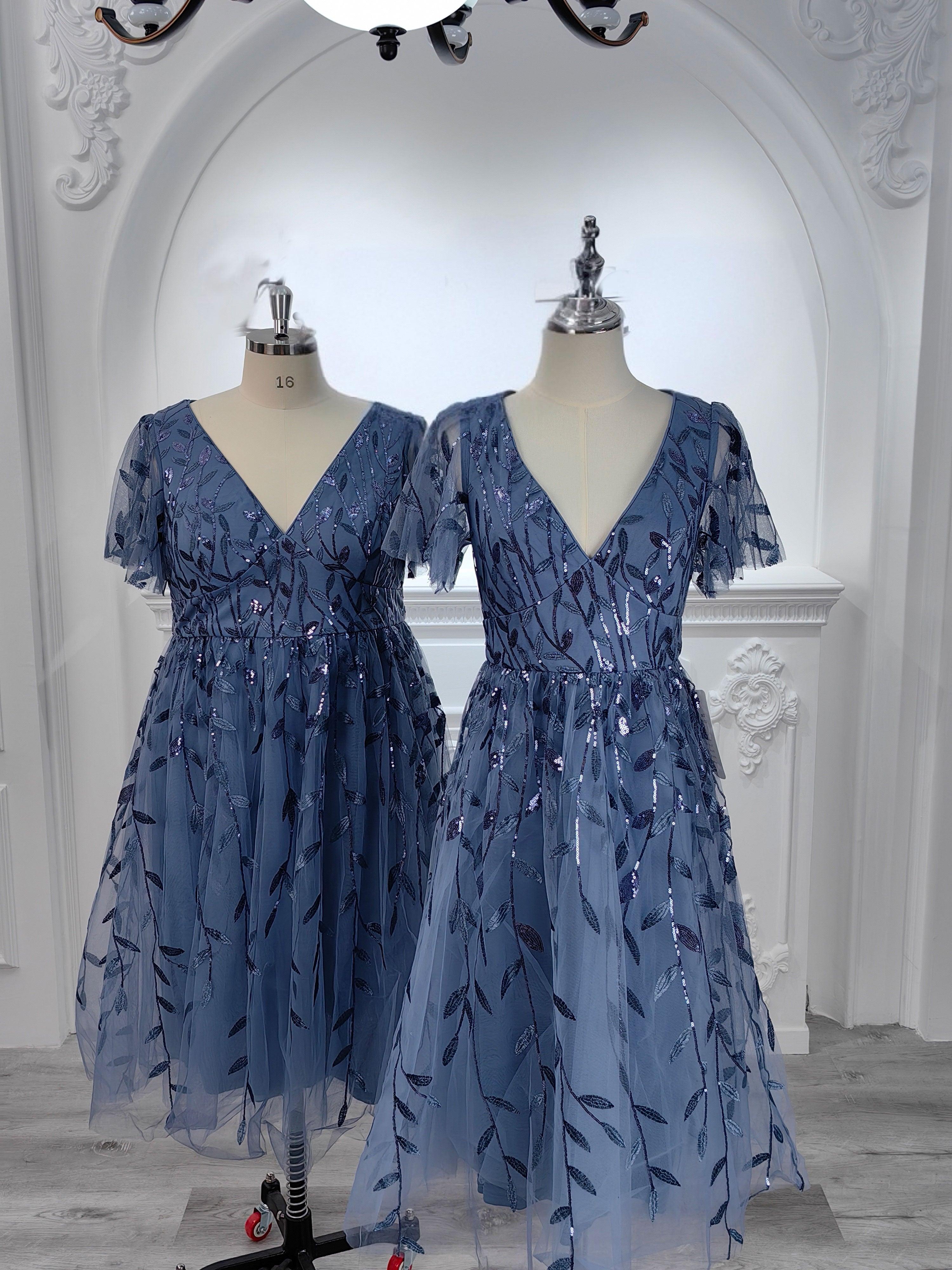 Plus Size Sparkly Midi Cocktail Dress #color_Dusty Blue