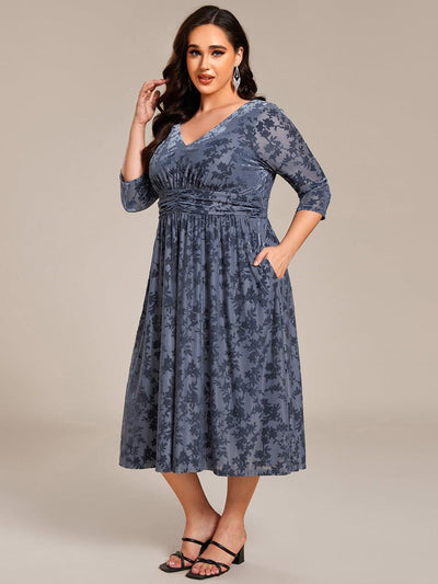 pretty NYRA|Plus Size 3/4 Sleeve Floral Velvet Wedding Guest Dress with Pockets