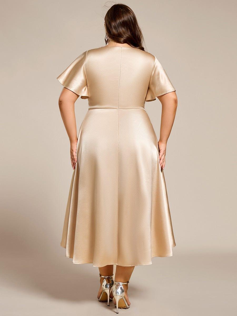 Satin V-Neck Flutter Sleeve Midi Bridesmaid Dress with Pockets #color_Champagne