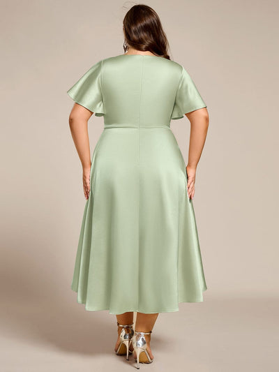 Plus Size Satin Midi Wedding Guest Dress with Pockets #color_Mint Green