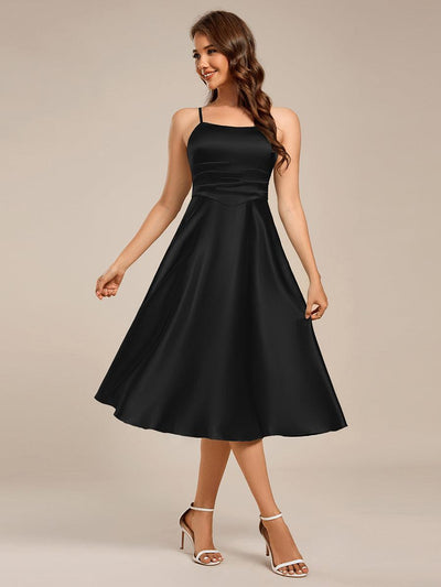 ever SHILOH|Spaghetti Strap Pleated A-Line Midi Satin Wedding Guest Dress