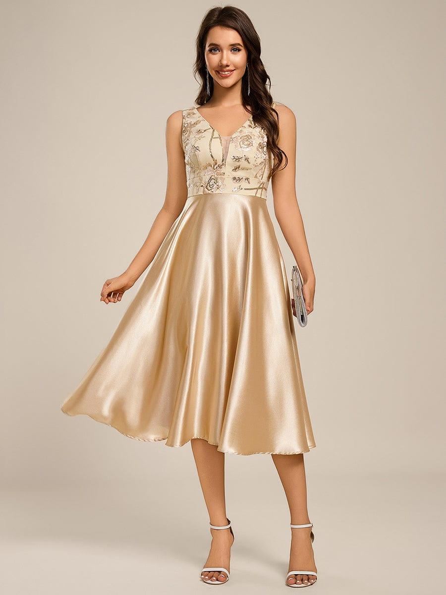 Sleeveless Embroidered A-Line Midi Wedding Guest Dress