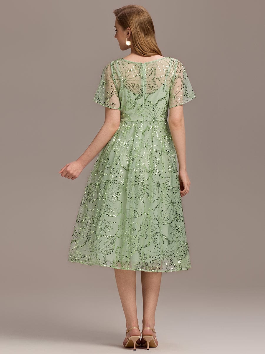 Sheer Ruffle Sequin Wedding Guest Dresses #color_Mint Green
