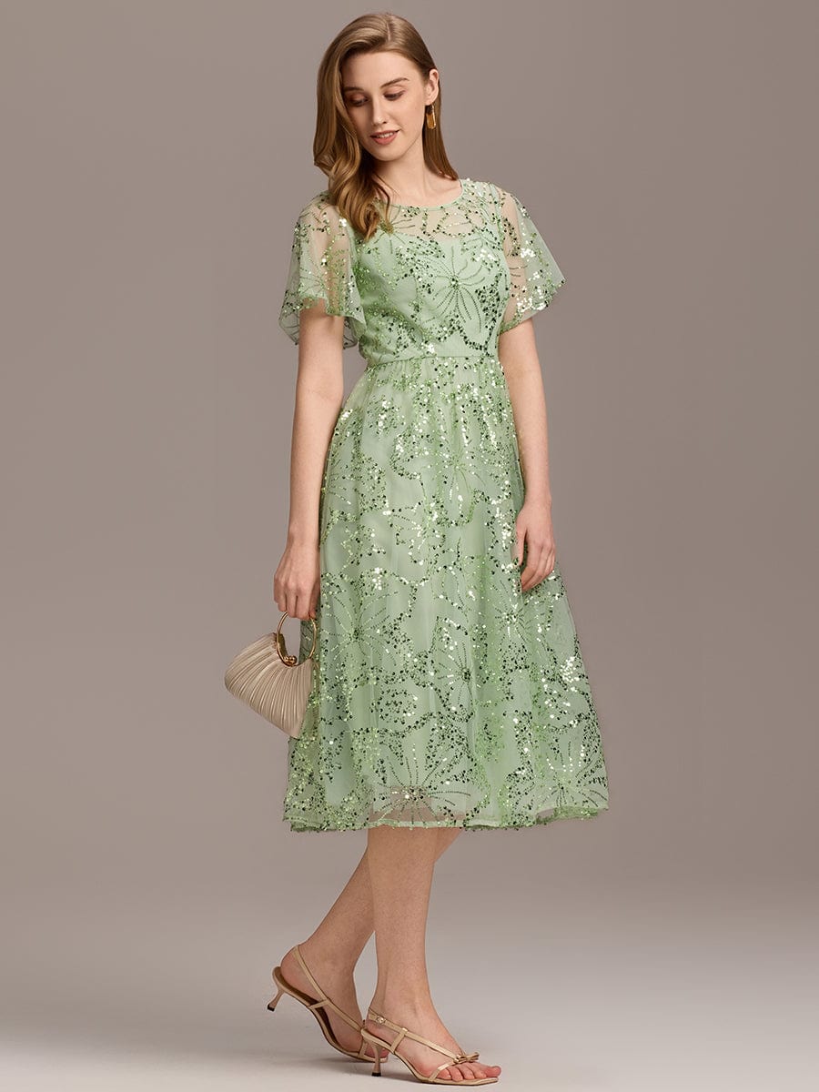 Sheer Ruffle Sequin Wedding Guest Dresses #color_Mint Green
