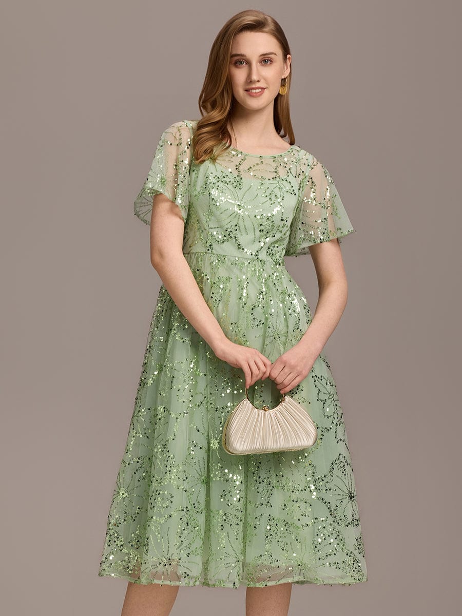 Sheer Ruffle Sequin Wedding Guest Dresses #color_Mint Green