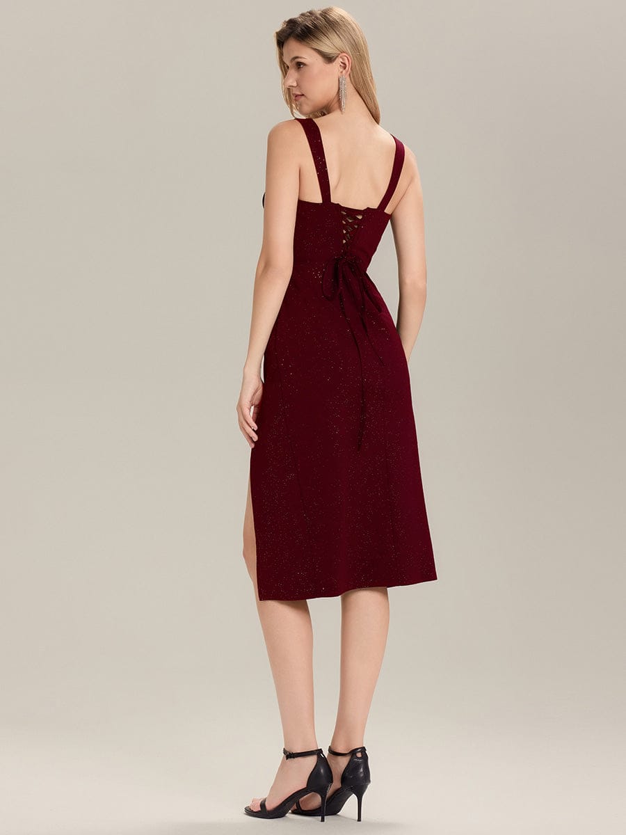 Lace-Up Glitter Sleeveless Wedding Guest Dress #color_Burgundy