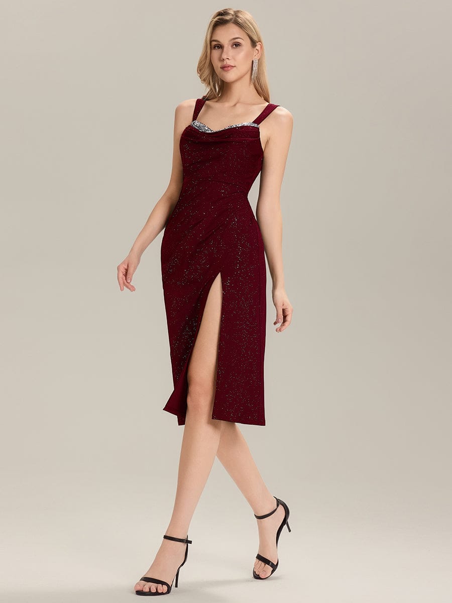 Lace-Up Glitter Sleeveless Wedding Guest Dress #color_Burgundy