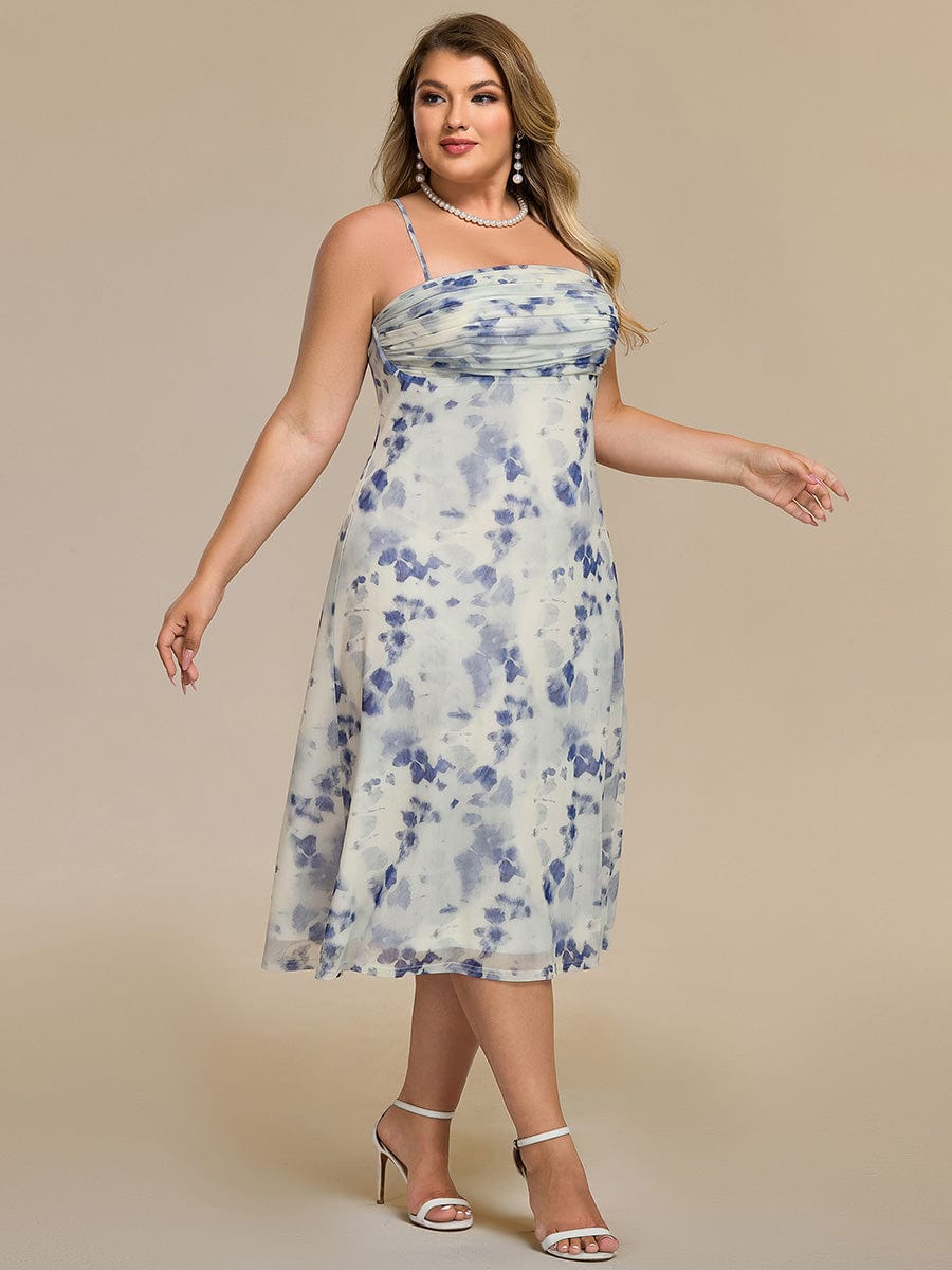 Plus Size Printed Bodycon Wedding Guest Dress #color_Blue Verdure on White
