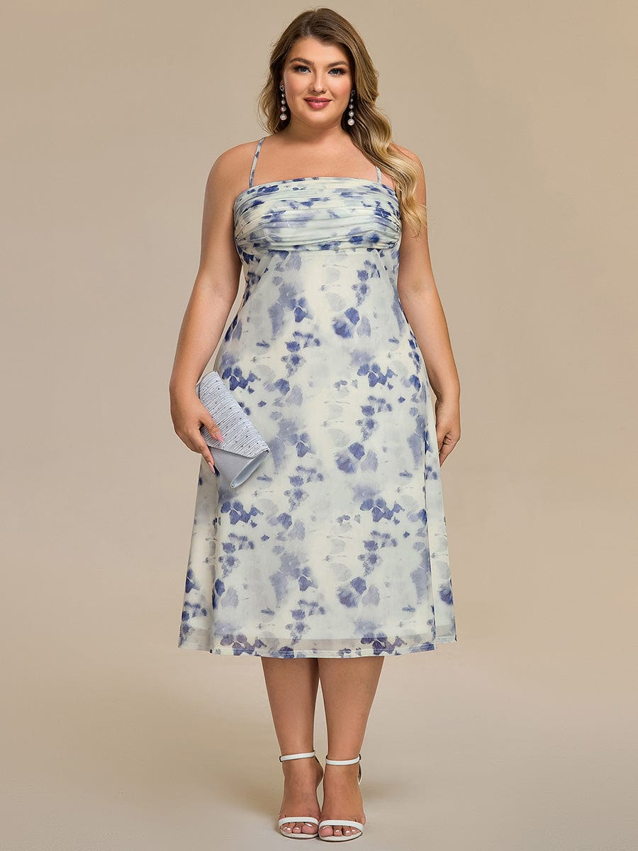 Plus Size Printed Bodycon Wedding Guest Dress #color_Blue Verdure on White