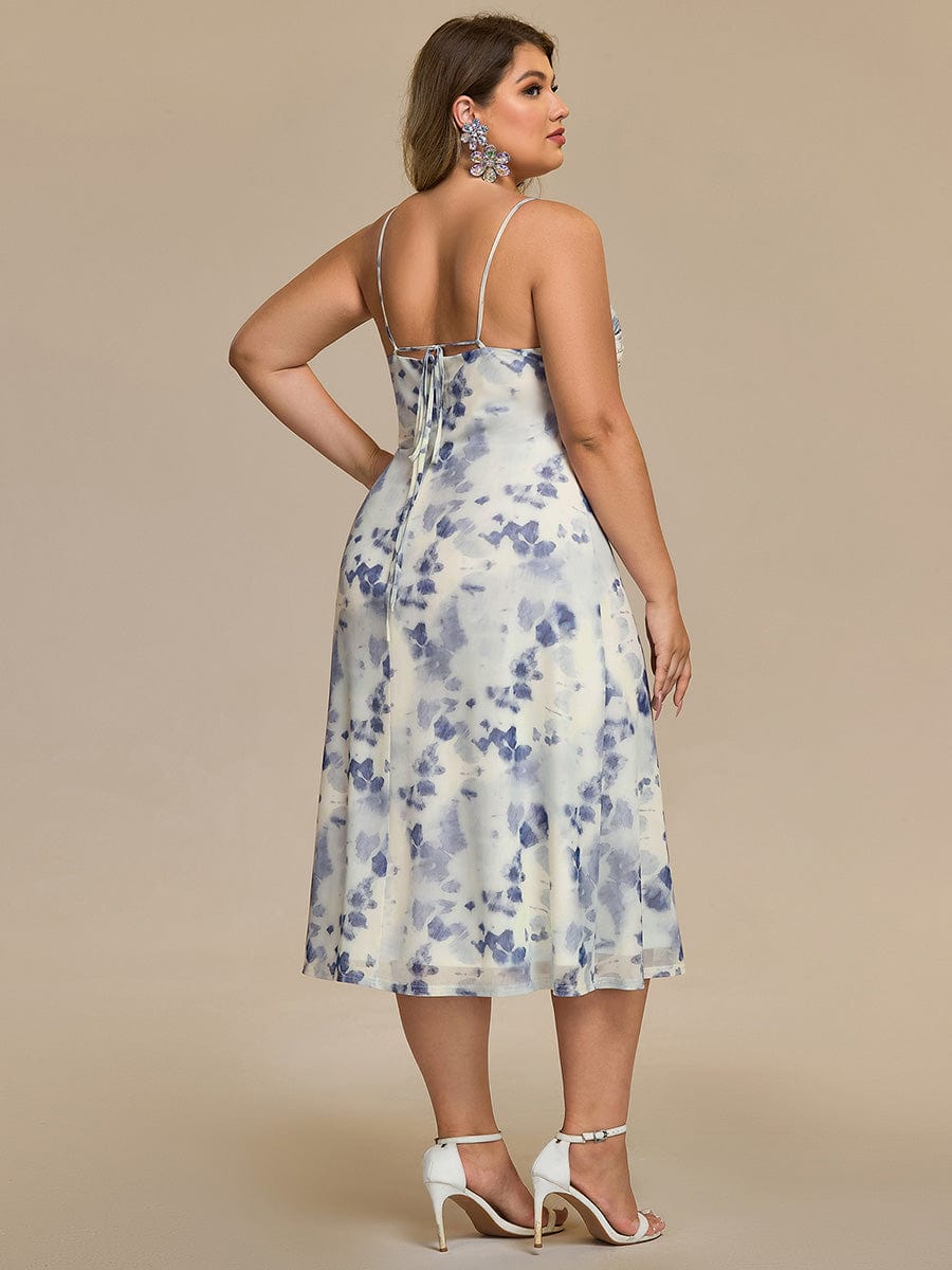 Plus Size Printed Bodycon Wedding Guest Dress #color_Blue Verdure on White