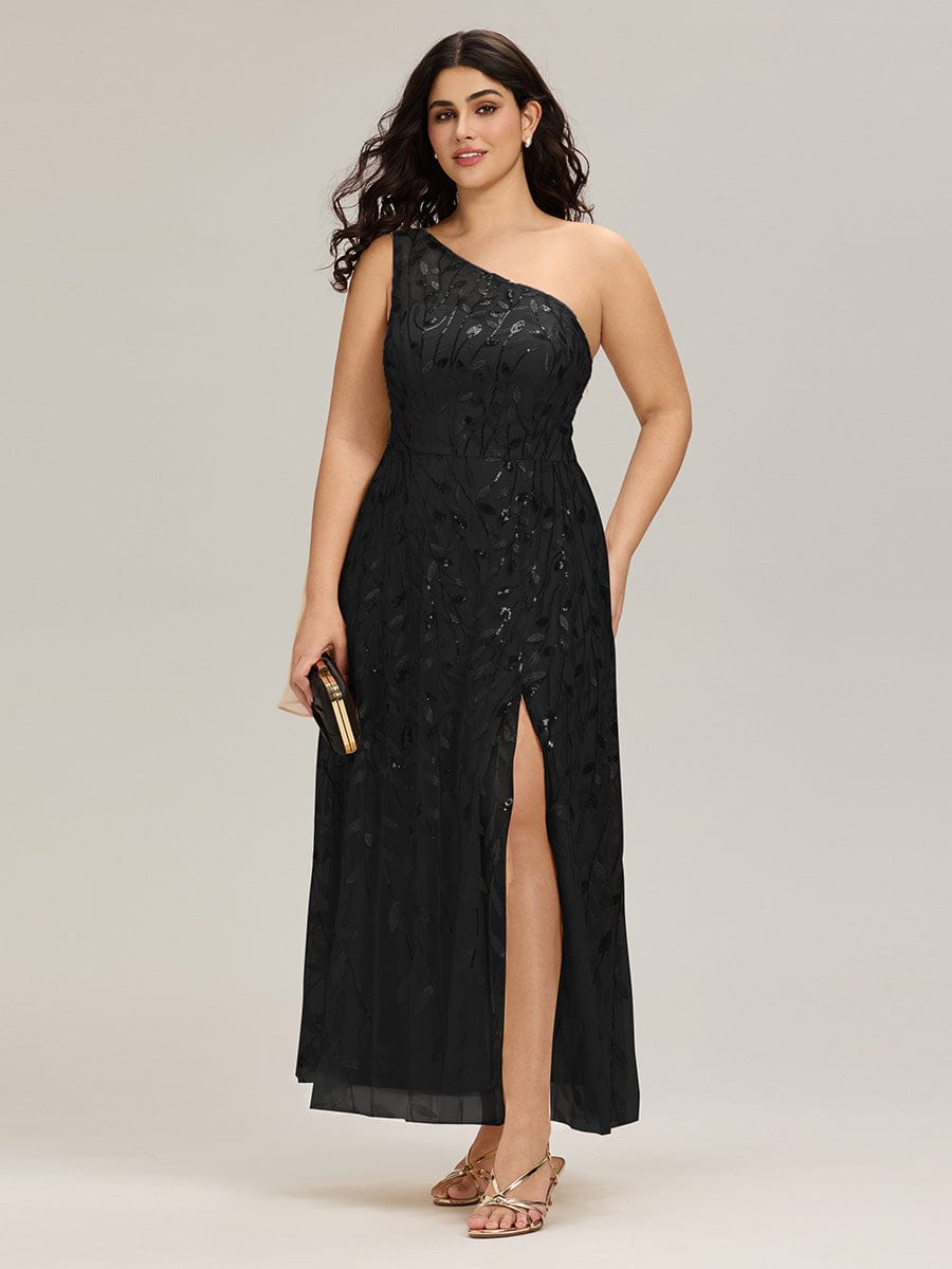 Flowing Ribbons Sequin Sleeveless Wedding Guest Dress #color_Black