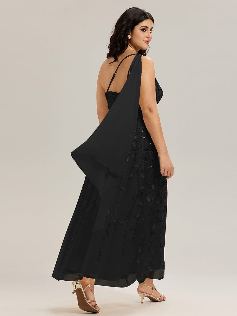 Flowing Ribbons Sequin Sleeveless Wedding Guest Dress #color_Black