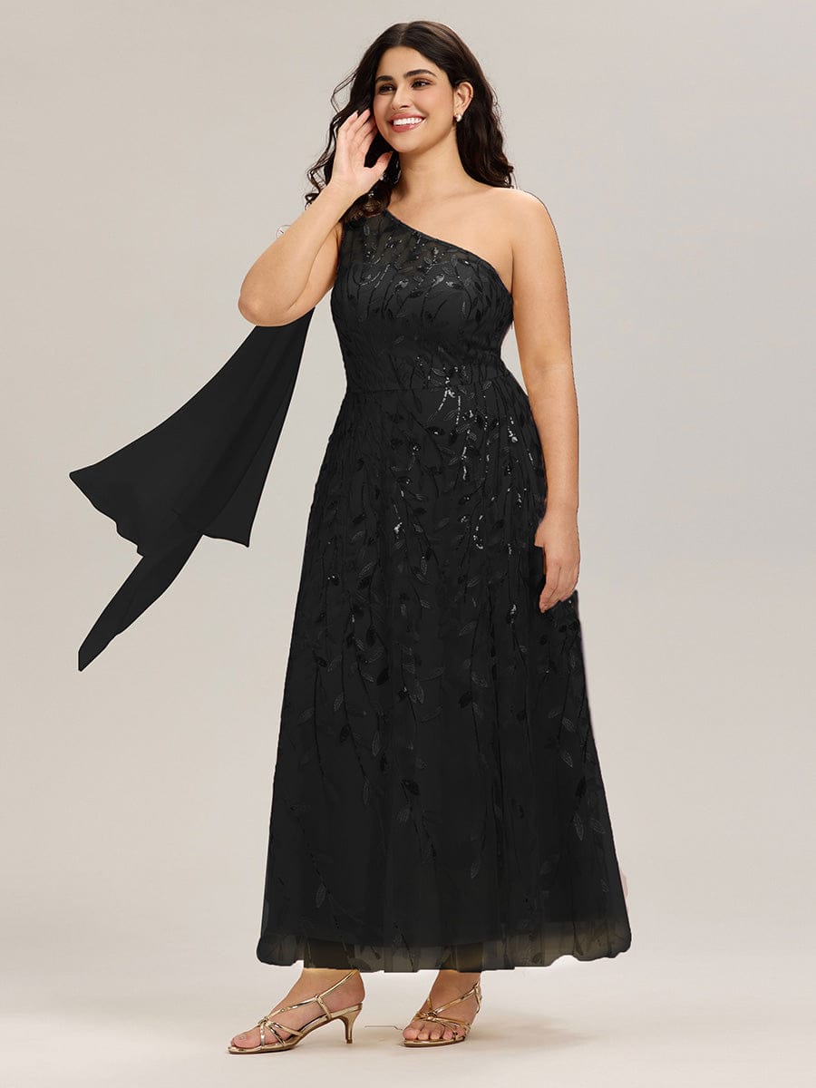 Flowing Ribbons Sequin Sleeveless Wedding Guest Dress #color_Black