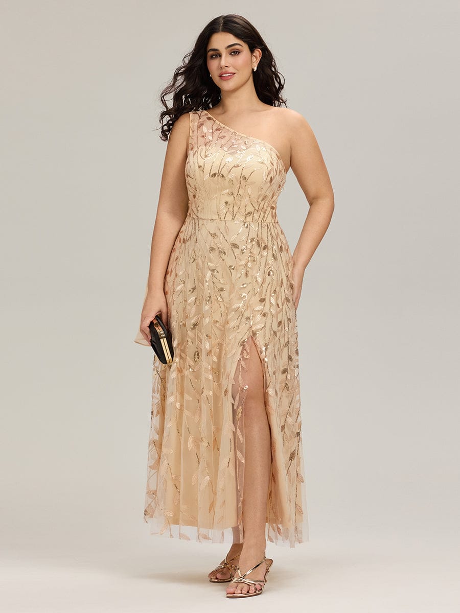 Flowing Ribbons Sequin Sleeveless Wedding Guest Dress #color_Gold