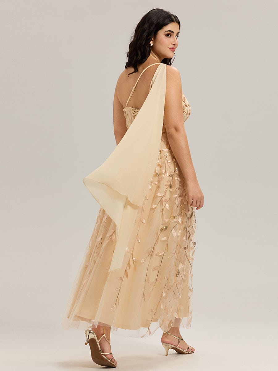 Flowing Ribbons Sequin Sleeveless Wedding Guest Dress #color_Gold