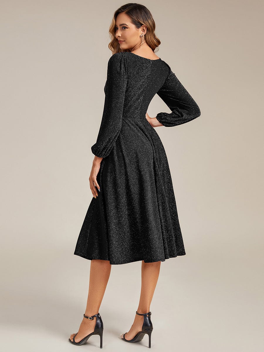 Glitter long Sleeve A-Line Midi Dress With Pocket #color_Black