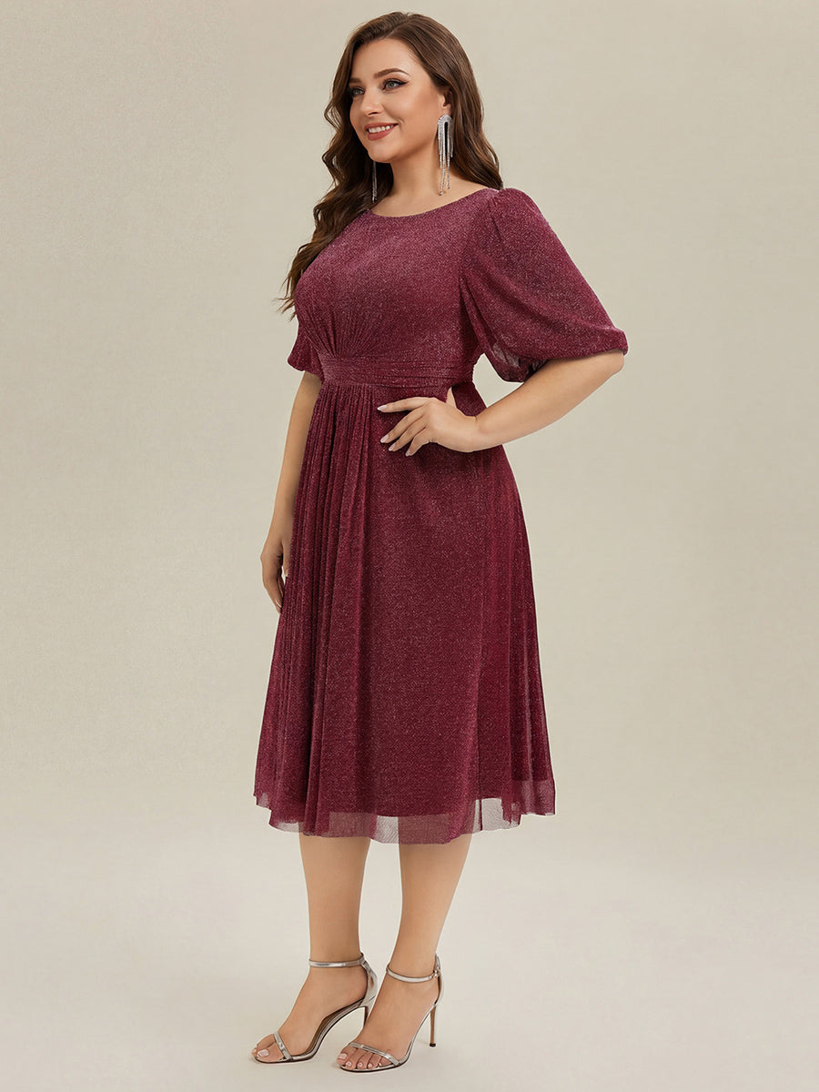 Shimmery Lantern Sleeve A-Line Wedding Guest Dress #color_Burgundy