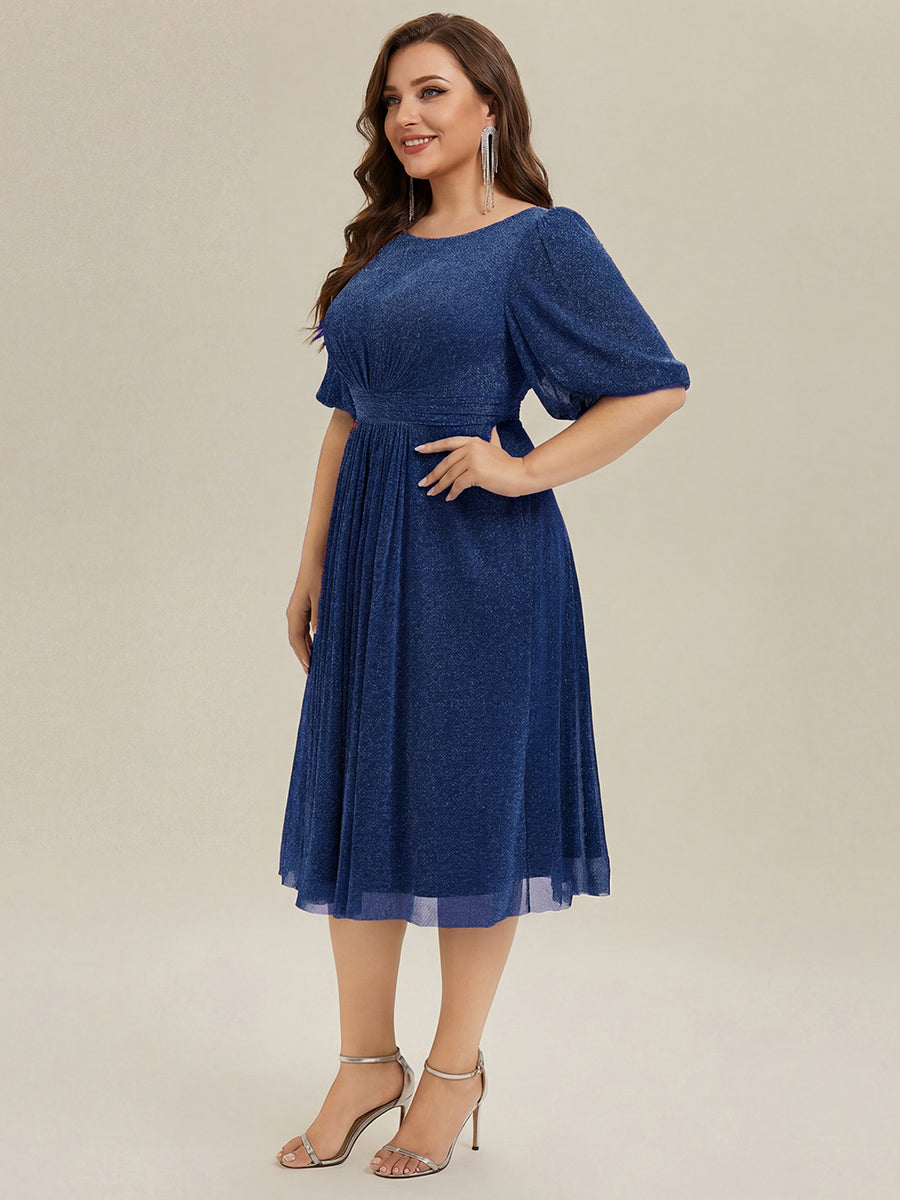 Plus Size Glitter Half Sleeve A-Line Wedding Guest Dress #color_Navy Blue
