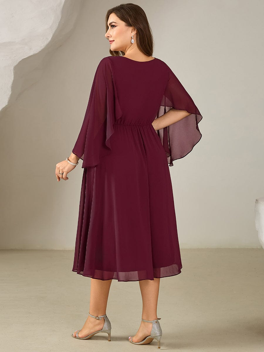 Plus Size Deep V-Neck Chiffon Wedding Guest Dress #color_Burgundy